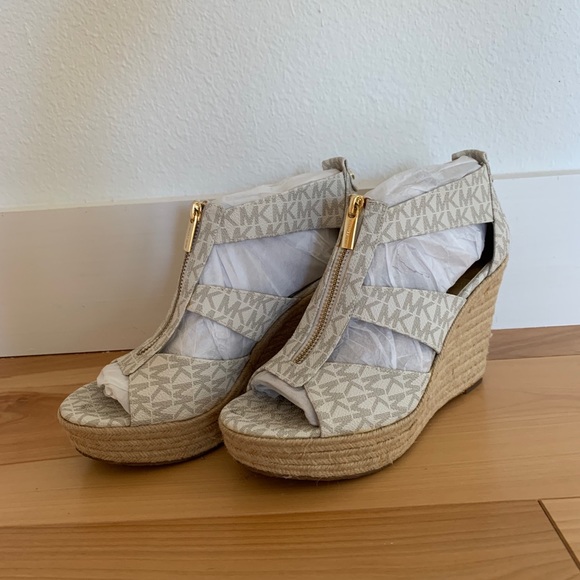 Michael Kors Shoes - Michael Kors Heels Damita Mini Logo Zipper Wedges